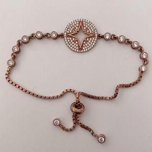 925 Silver slider bracelet compass star cz stones bolo lock 14k rose gold plated